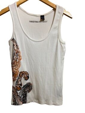 Vintage Christina Rotelli Y2K Gold Metallic Paisley Embellished Ribbed Tank M